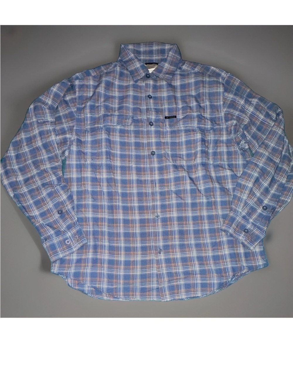 Columbia Titanium Men's L Blue Plaid Cotton Woven Long Sleeve Button-Up Shirt